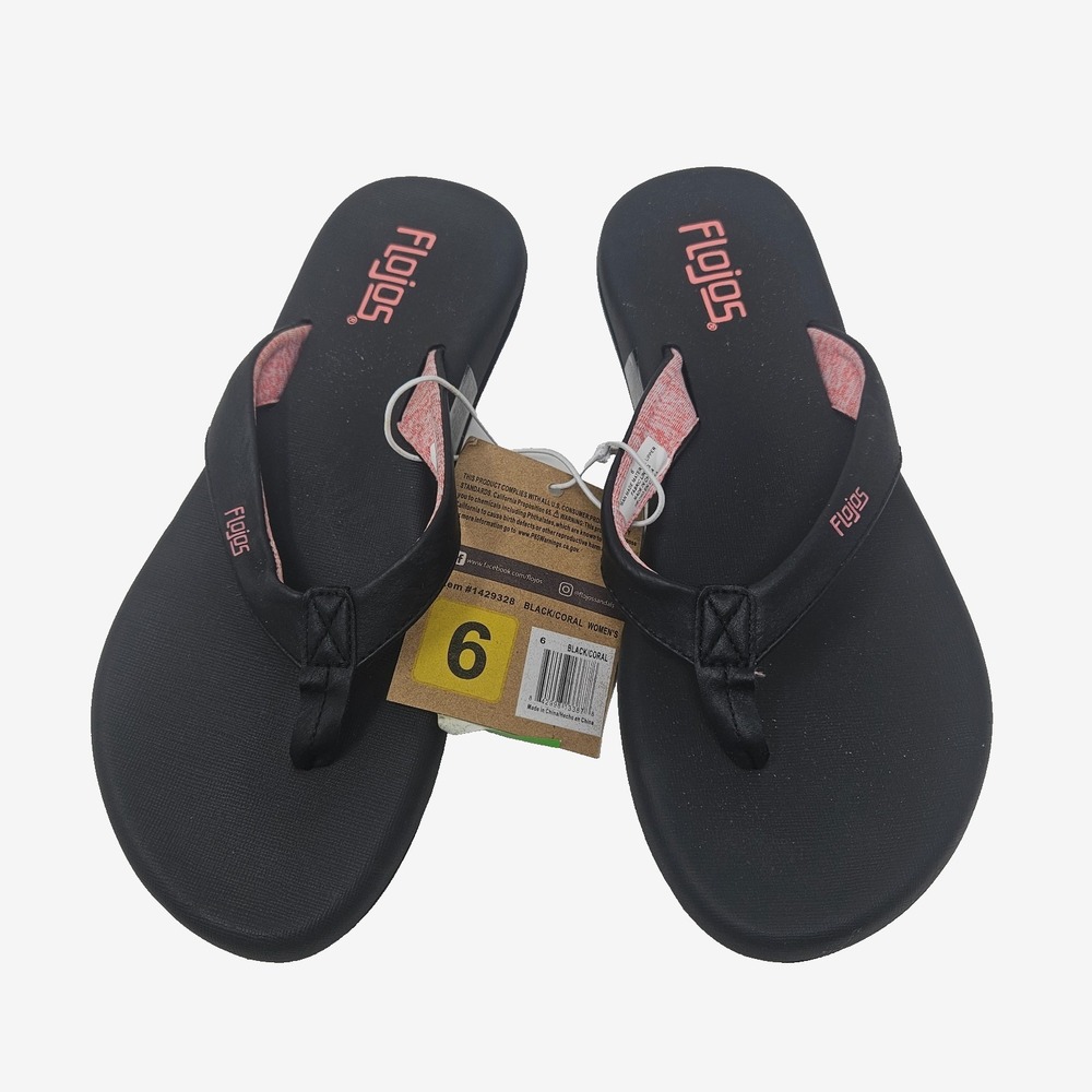 Women's Flojos Flip Flops Black/Coral  Size: 6 1429328